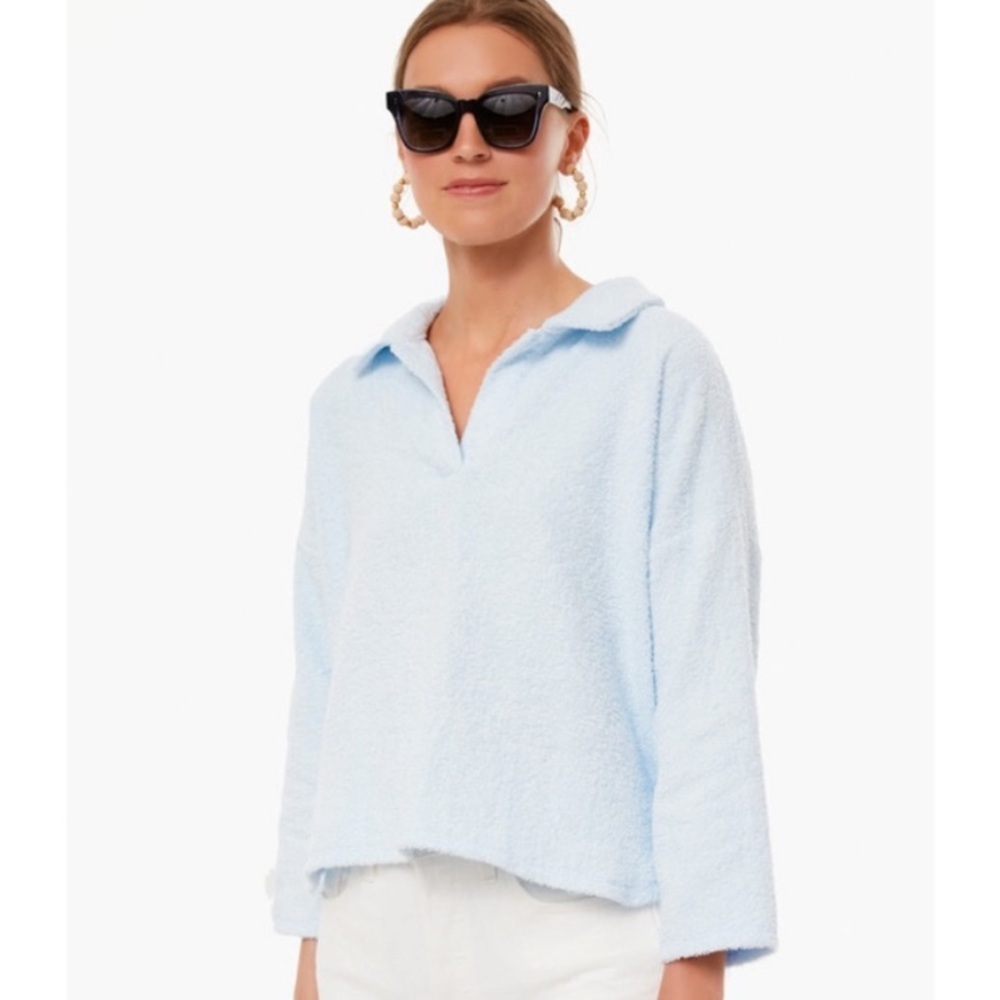 Tuckernuck Pomander Place Terry Cotton Collared Light Blue Pullover NWT Size XS - Picture 2 of 12